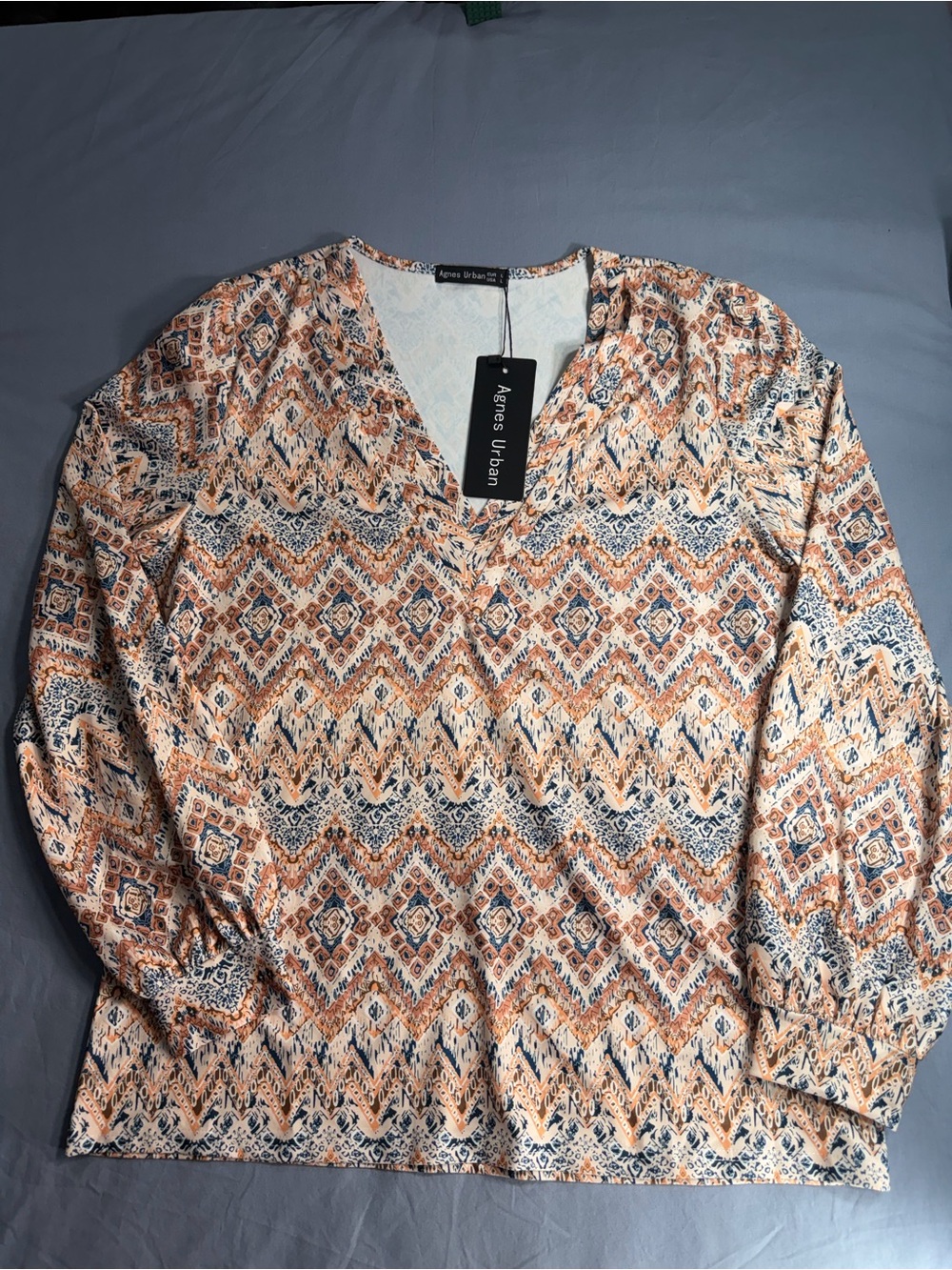Agnes Urban Geometric Print Blouse in Navy & Rust